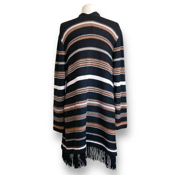 Johnny Was Ada Cardigan Sz M Black Brown Stripe Alpaca Wool Fringe Boho Sweater - Picture 9 of 11